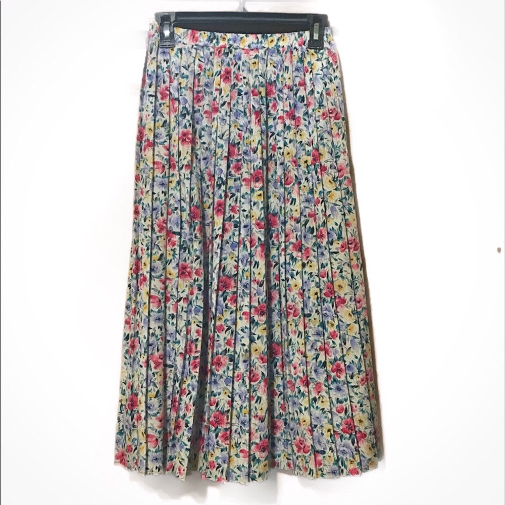 Vintage Floral Pleated Midi Skirt